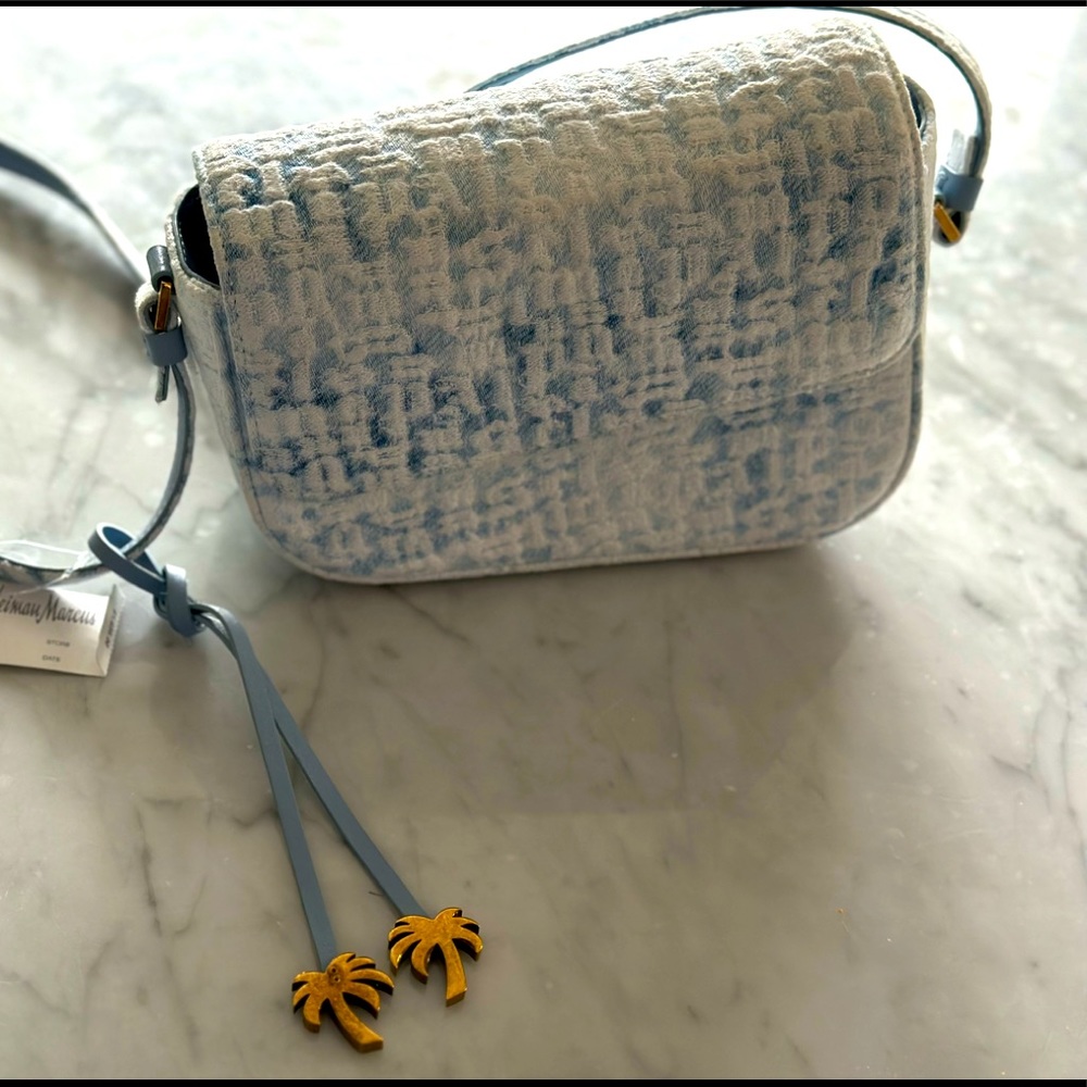 Palm Angels monogram shoulder crash bag light blue and white